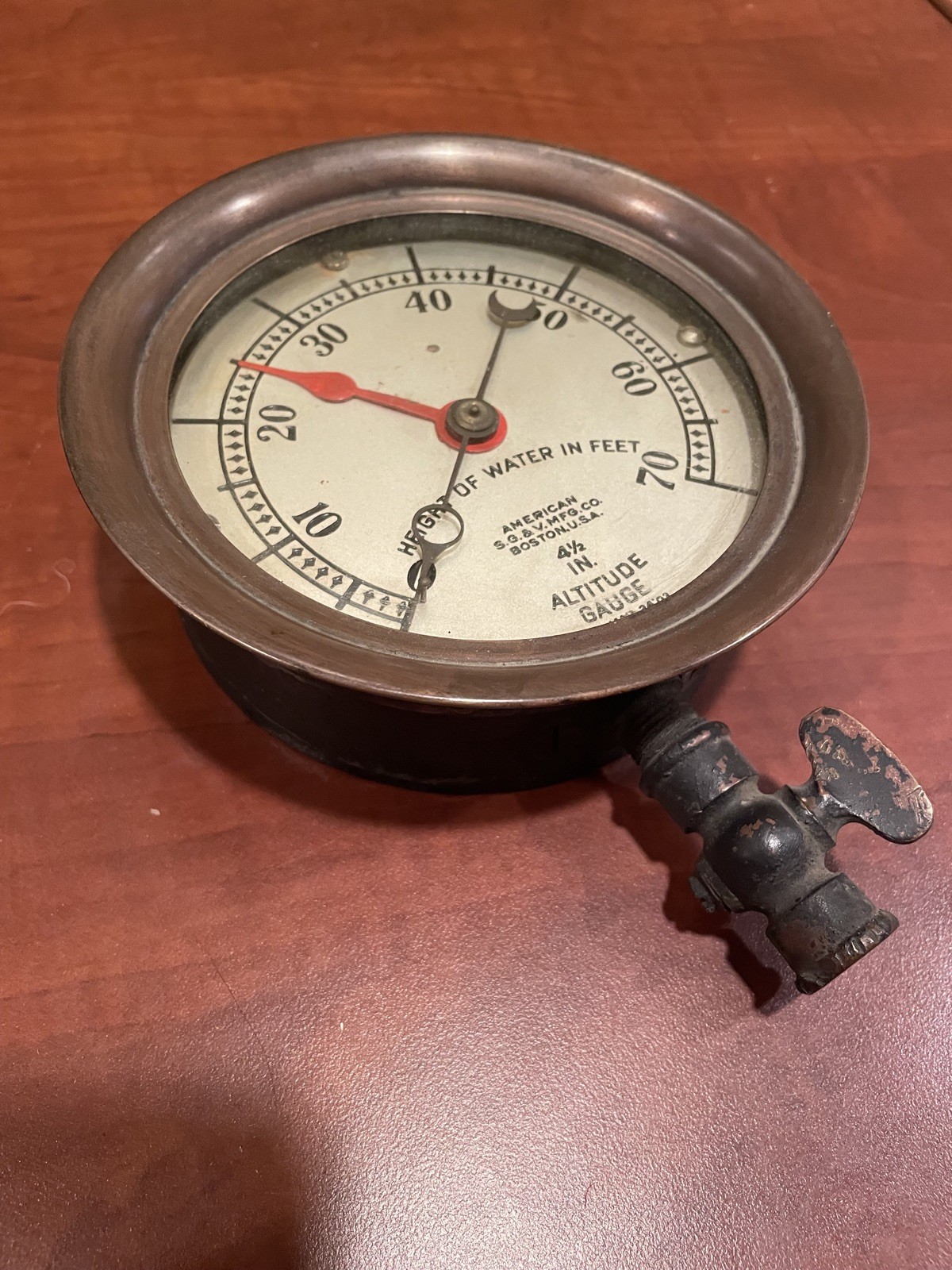 Antique 4 1/2″ Altitude Guage American Steam Guage & Valve Co. Pat’d Mar 24 1903