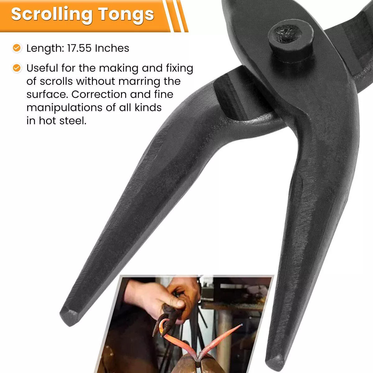 6 pcs Beginner Blacksmith Tongs Flat Jaw Pick Up Scroll Blacksmith Forge Tongs