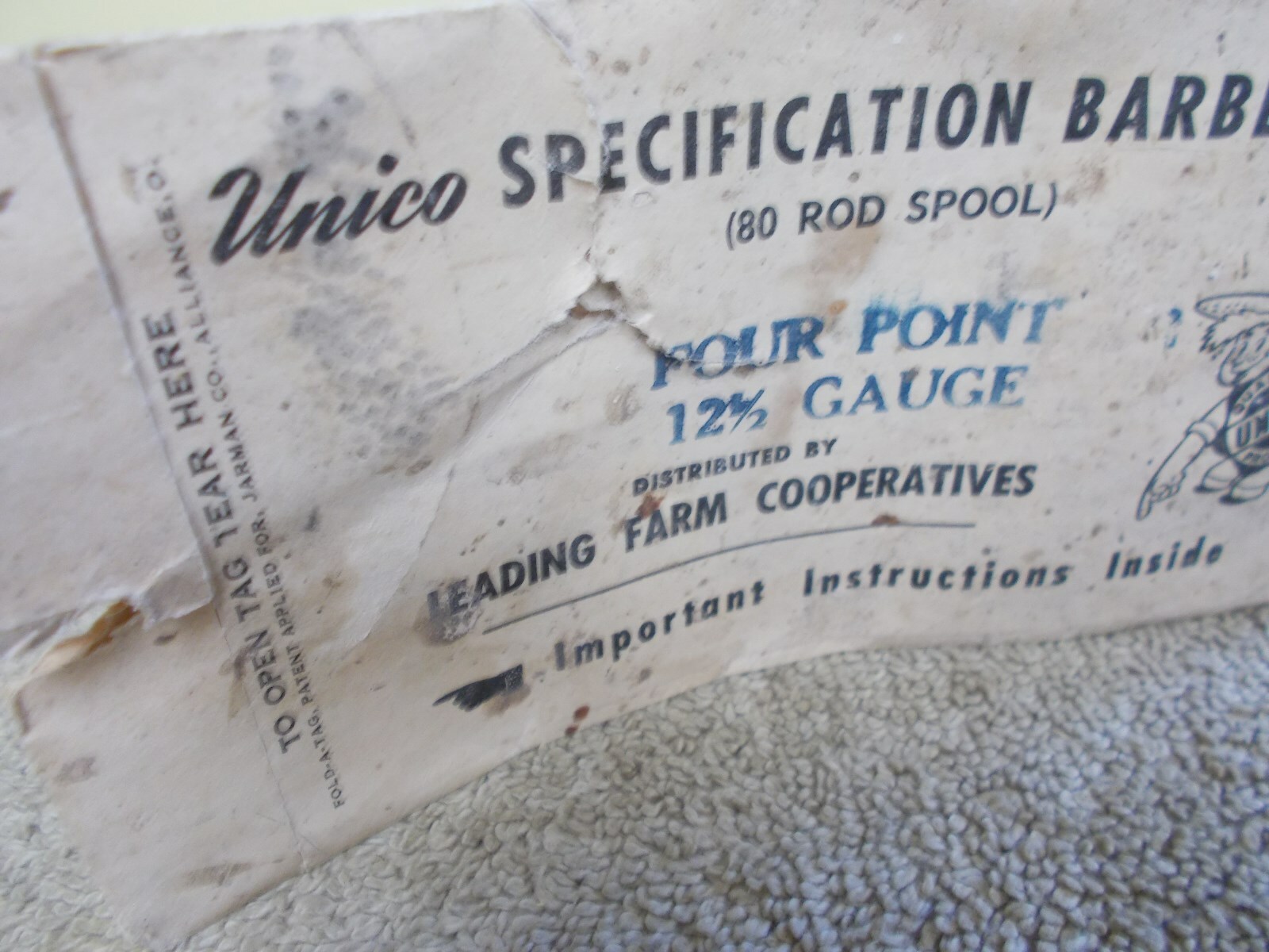 VINTAGE UNICO BARB WIRE FENCE SPOOL PAPER LABEL FARM ANIMALS ADVERTIZING SIGN