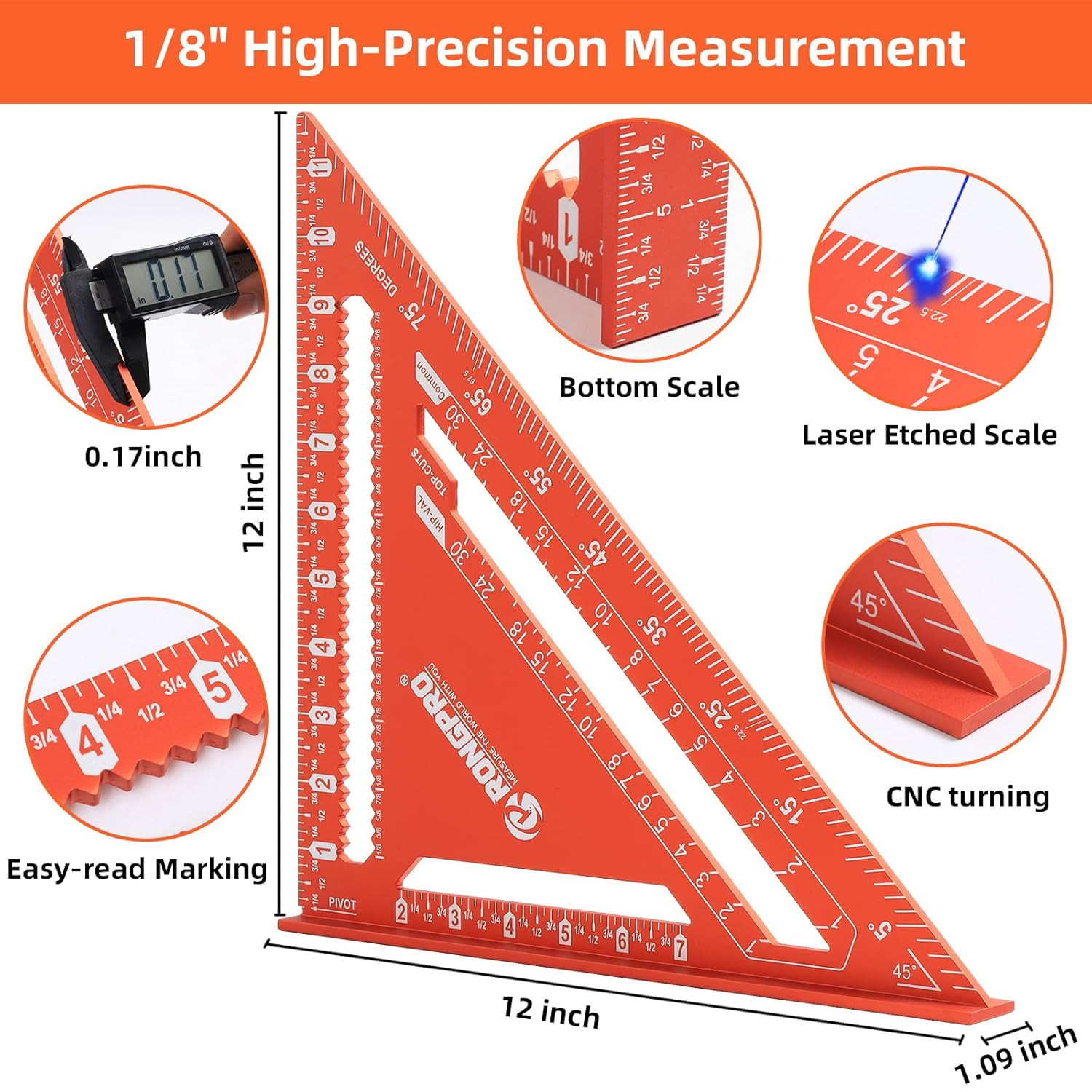 Aluminum Alloy 12in Carpenter Square and 12in Zinc-Alloy Combination Square Set,