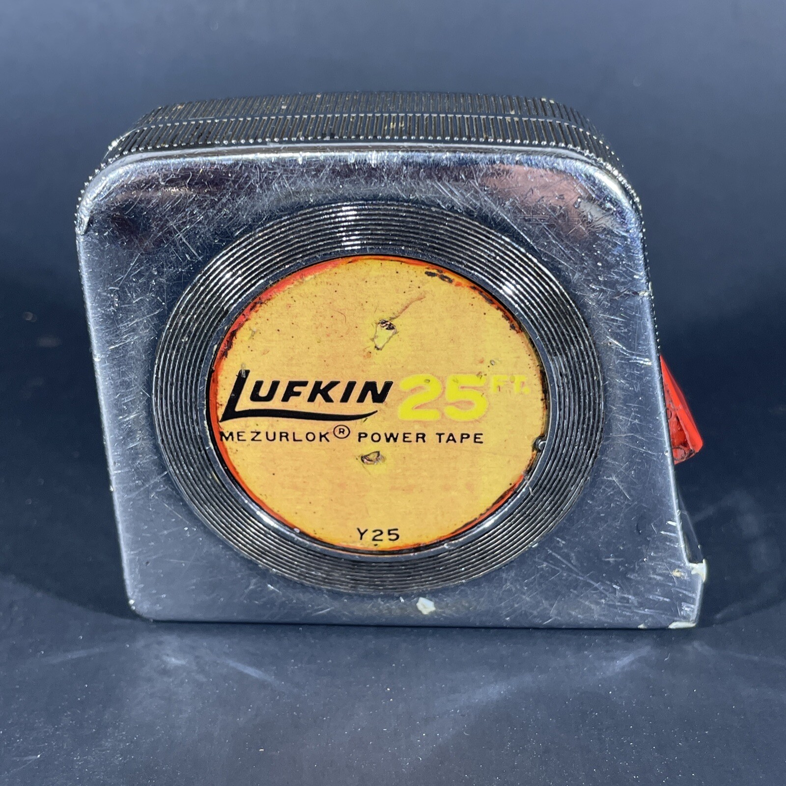 Vintage Lufkin Y25 25 Ft Tape Measure Made in USA Chrome Colored Plastic Case