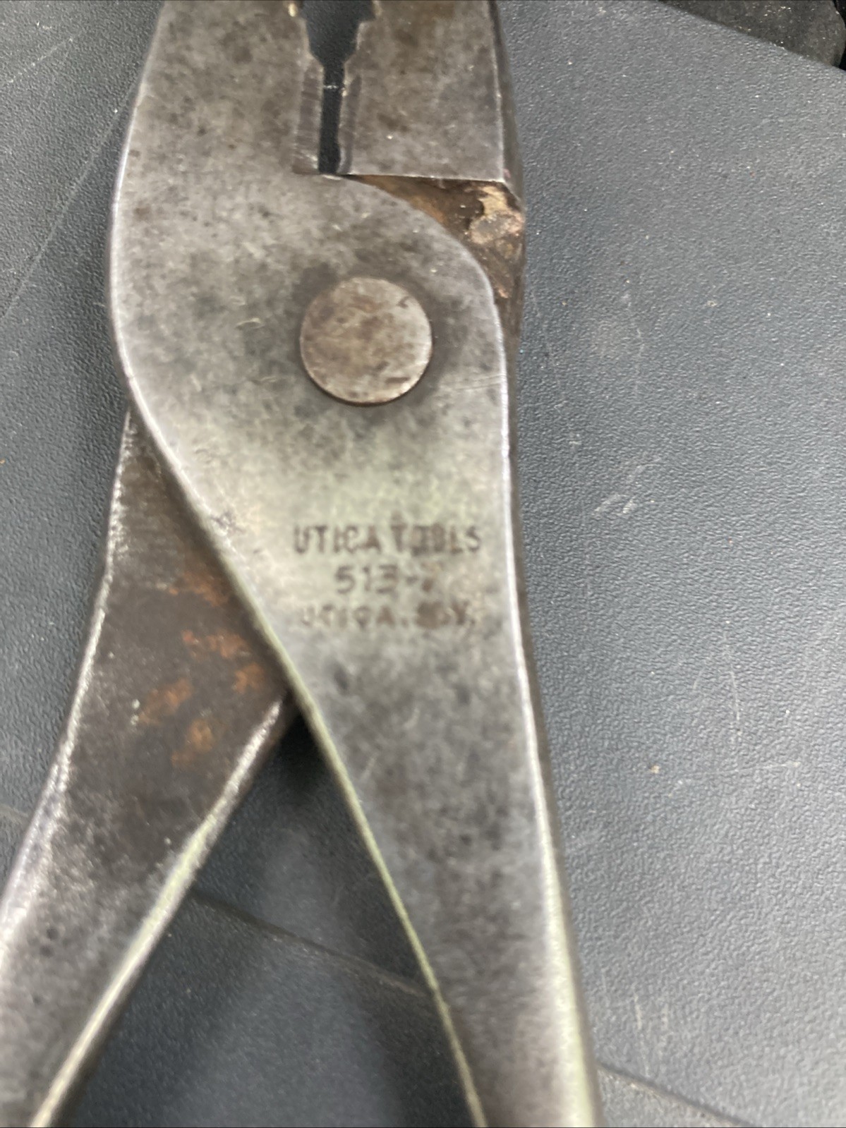 Vintage 7″ UTICA Slip Joint Side Cutting Pliers / Ornate Handle 513-7 USA