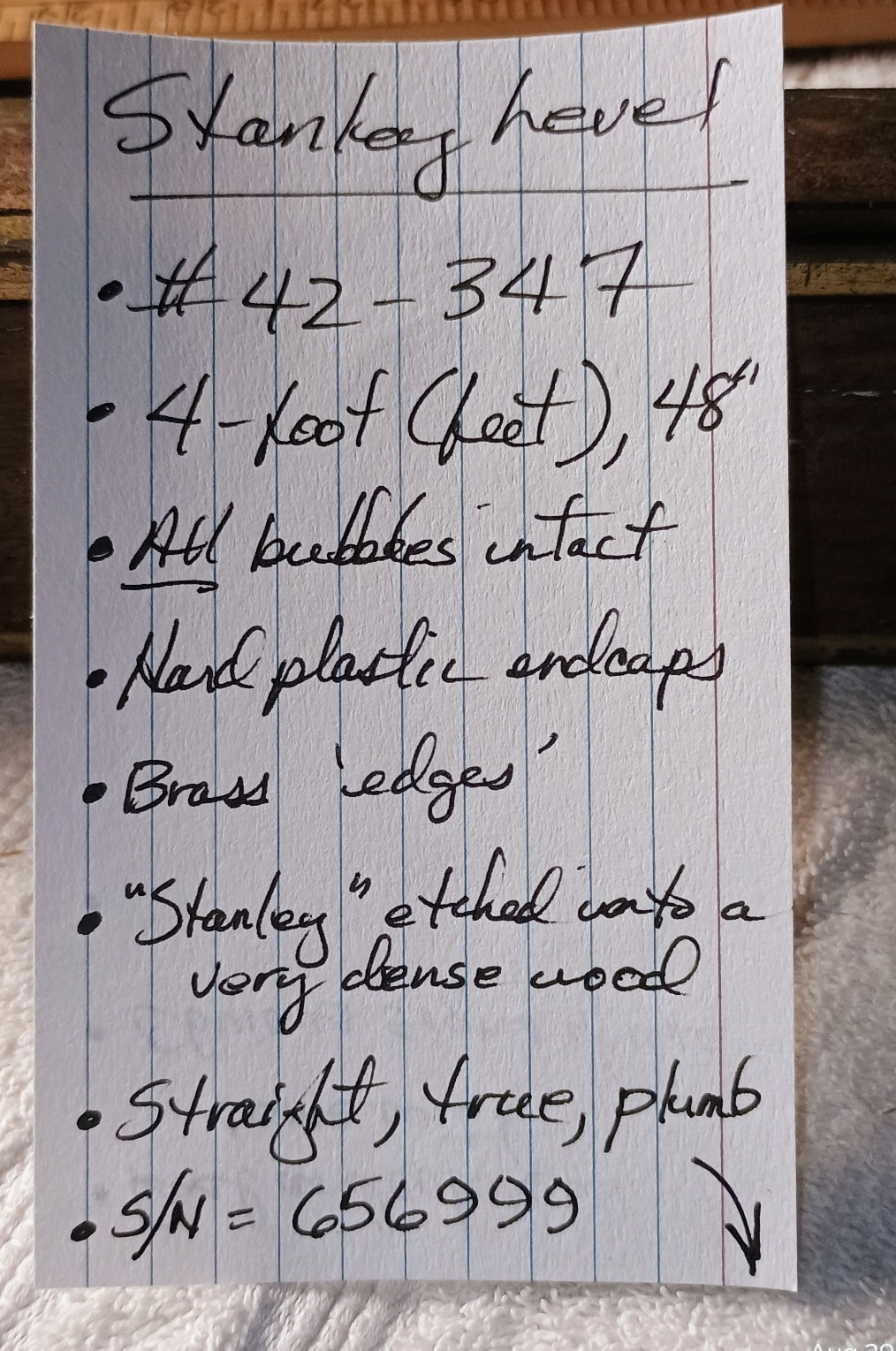 VTG Stanley Level #42-347 Four-Foot = 48-inches SN-656999 GOOD USED CONDITION