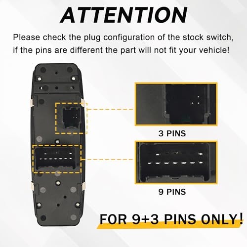 Driver Side Master Power Window Switch 9 Pins + 3Pins Compatible with 2009