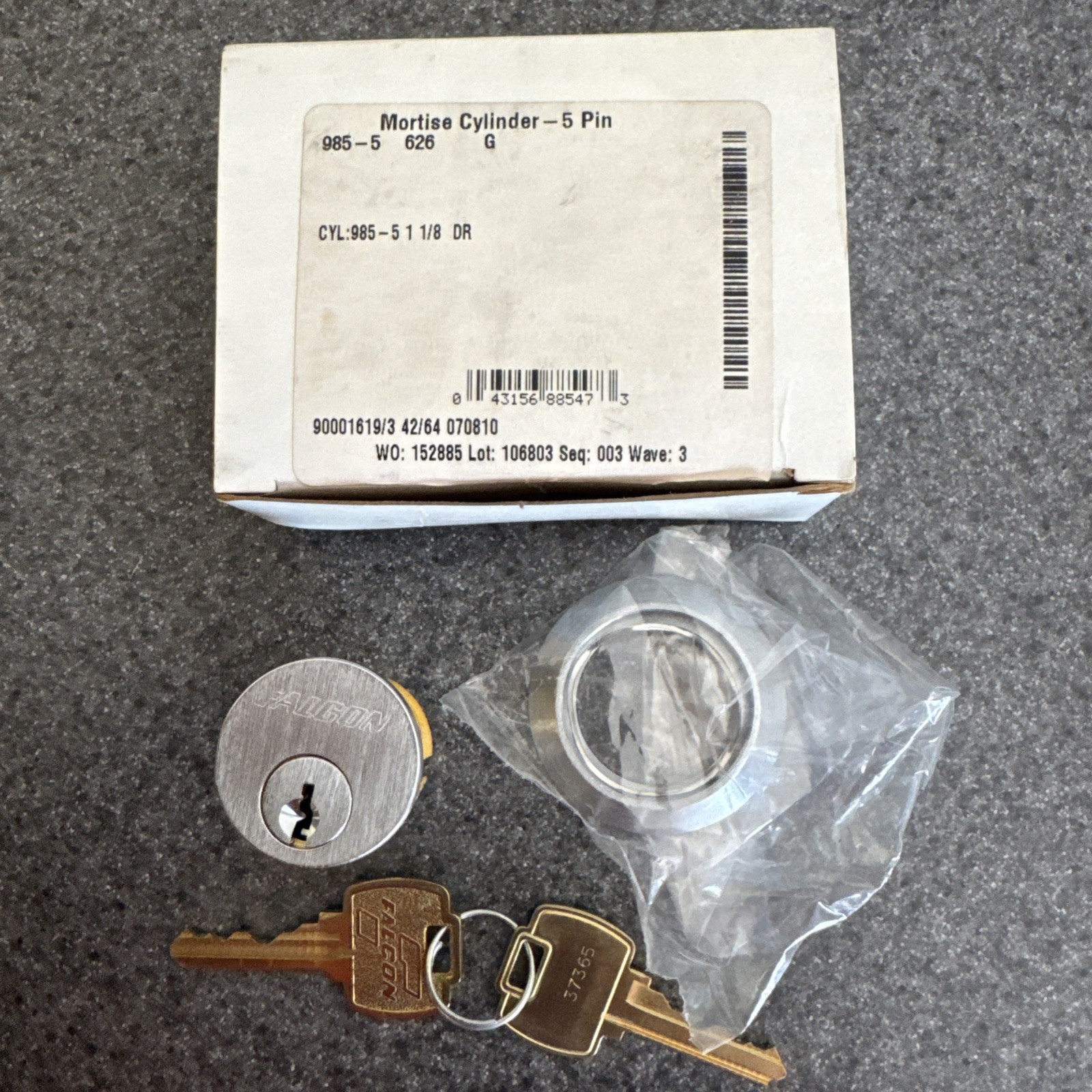 Falcon 985-5-626 G Mortise Cylinder Housing W/keys 5-pin