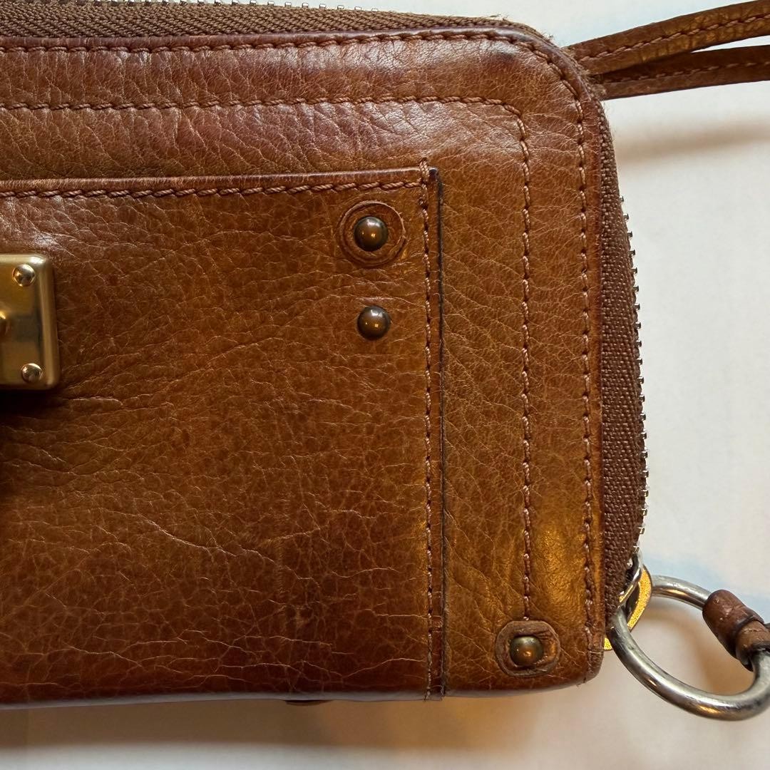 Chloe Round Zip Wallet Paddington Brown Leather Gold Silver Used