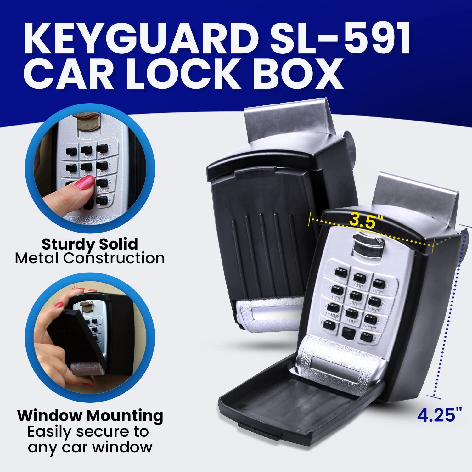 SL-591 Car Window Punch Button Lock Box, Black- Portable Key Storage Vault Lo…