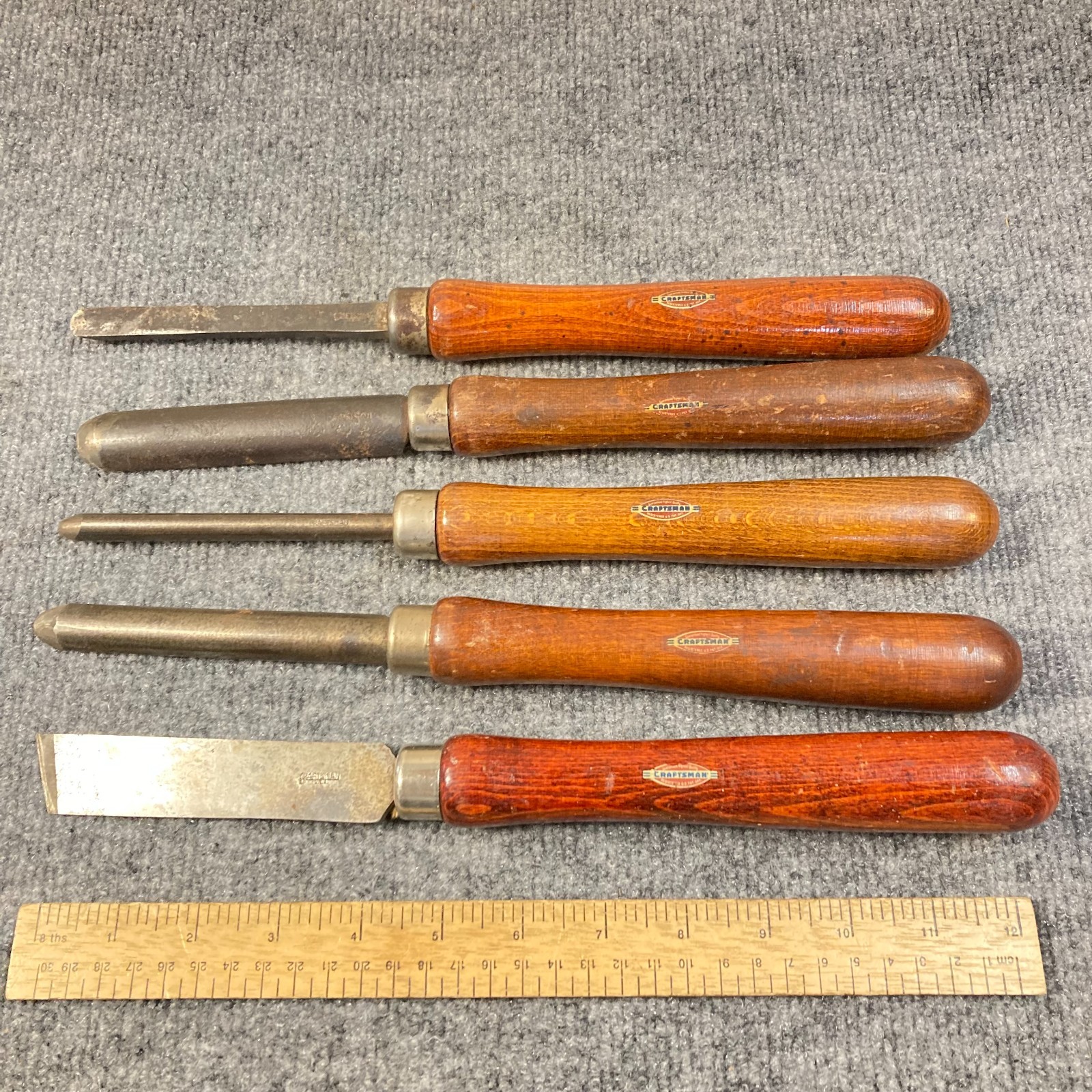 Craftsman Wood Lathe Turning Tools High Speed Steel Wood Handles 5Pc USA