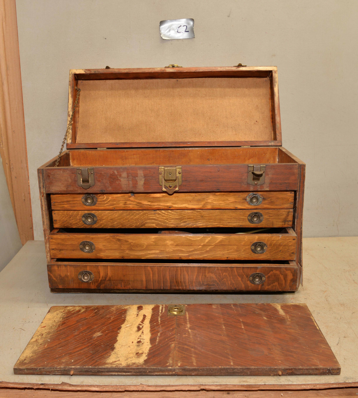 Antique 4 drawer chest collectible project box jeweler machinist repair C2