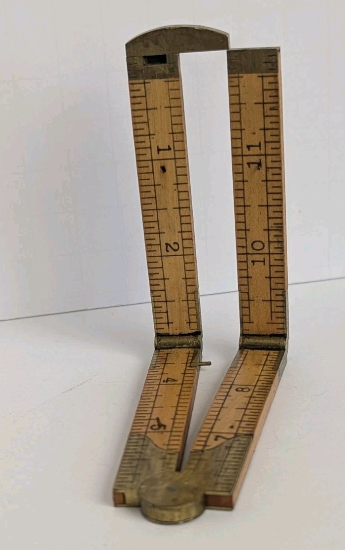 # 32 Stanley Boxwood Brass Folding Ruler, Caliper 12″ 1930’s *NICE**