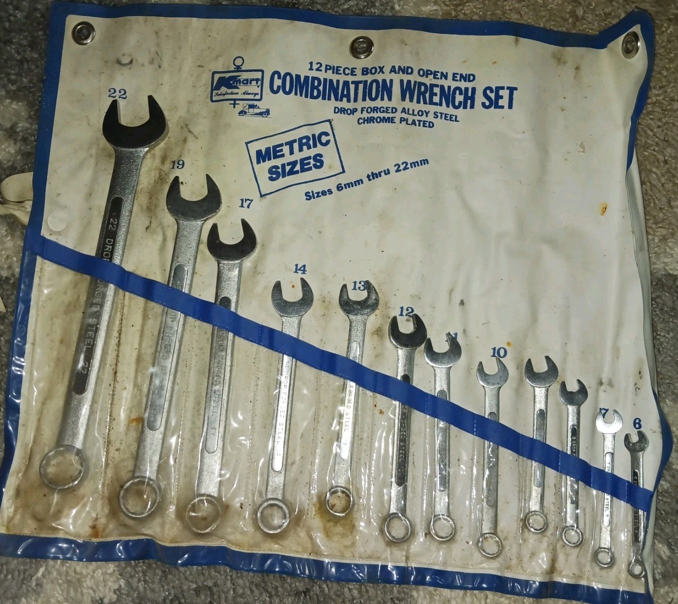 Vintage KMart Drop Forged Alloy Steel Chrome Plated Metric Wrench Set 6-22mm