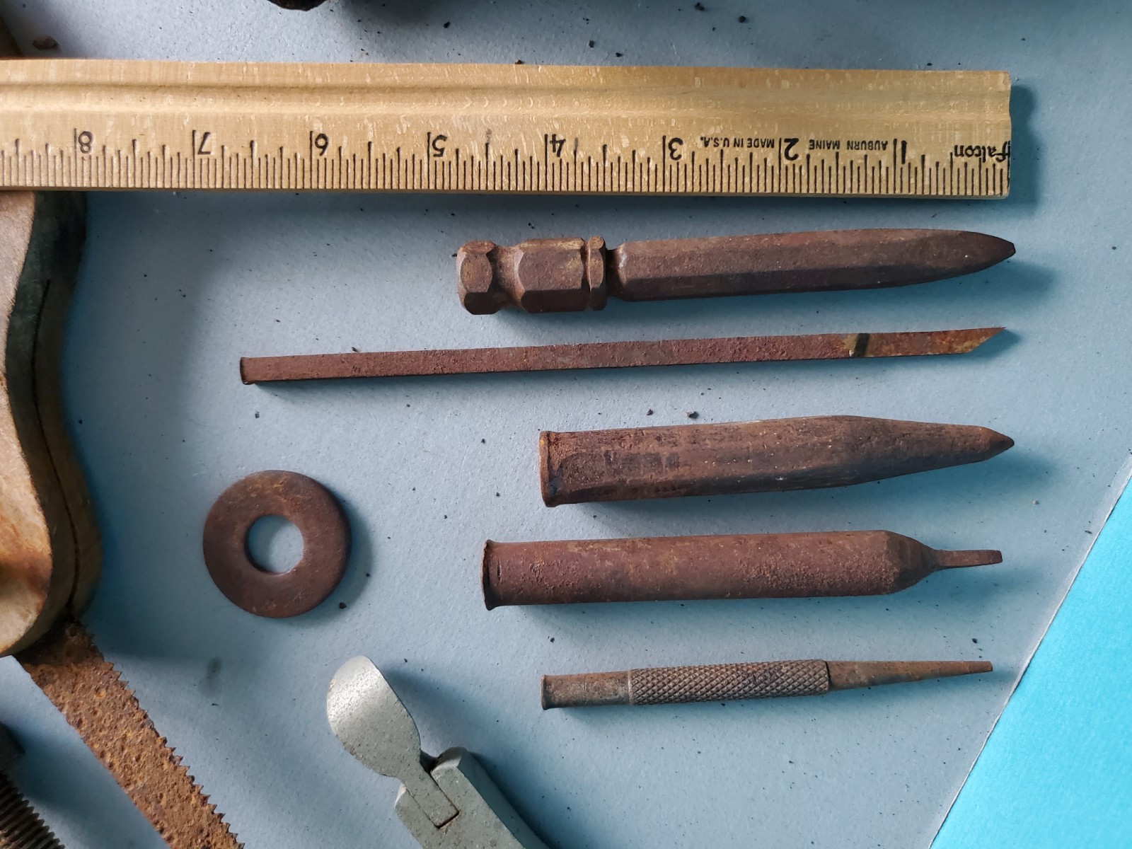Antique n Vtg Tools Lot Barn Find Saws Nails Blade Punchers Chain Hook Flat Iron