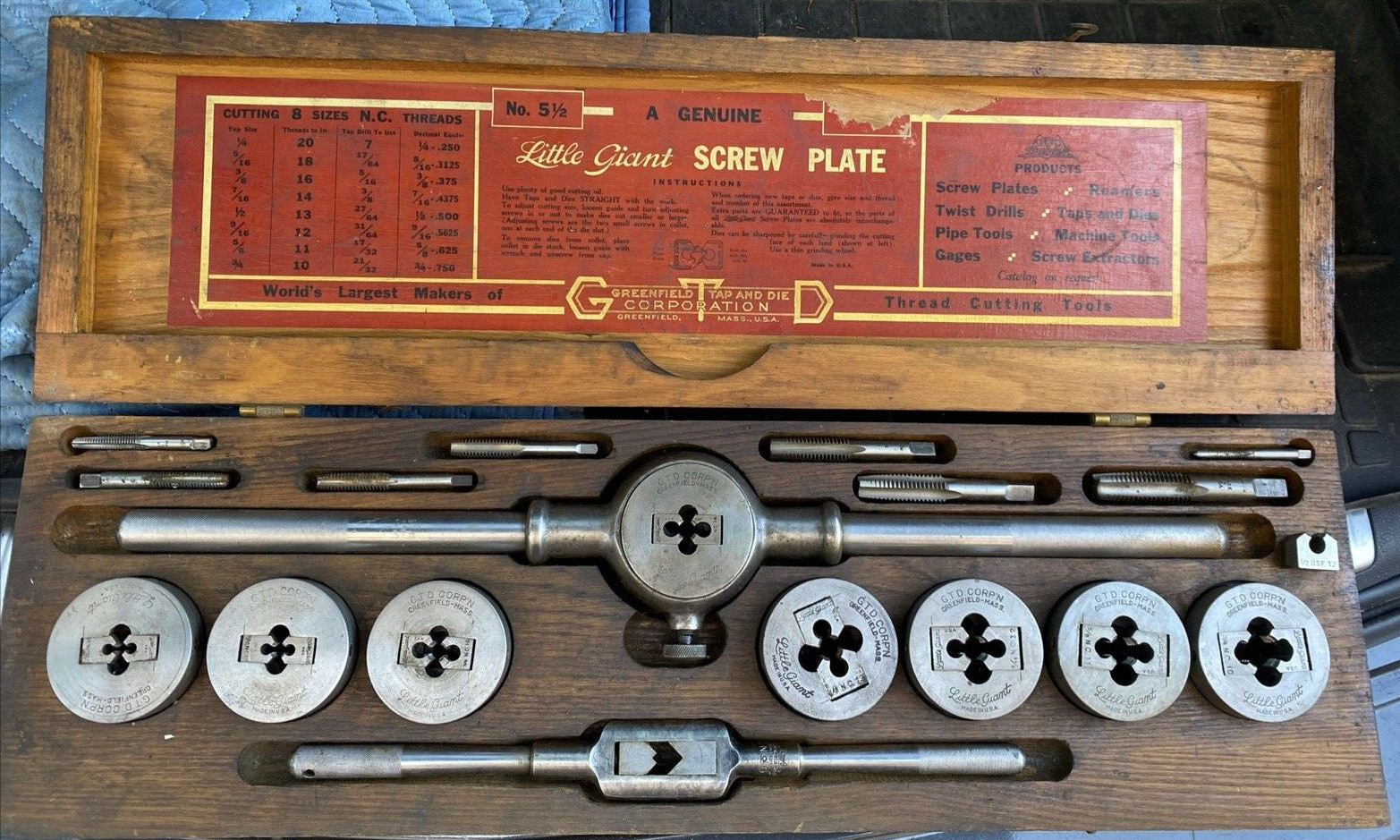 Greenfield Little Giant Screw Plate Tap & Die Set No. 5-1/2 Threading Tools