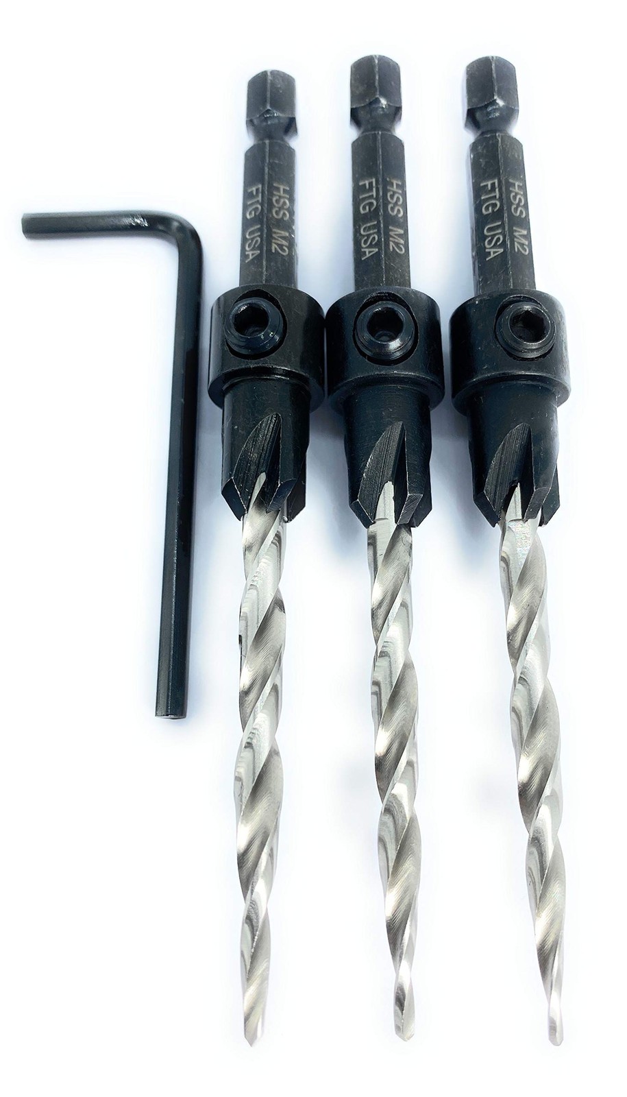 FTG USA Adjustable Wood Countersink Drill Bit Set 3 Pc #10 (3/16″)