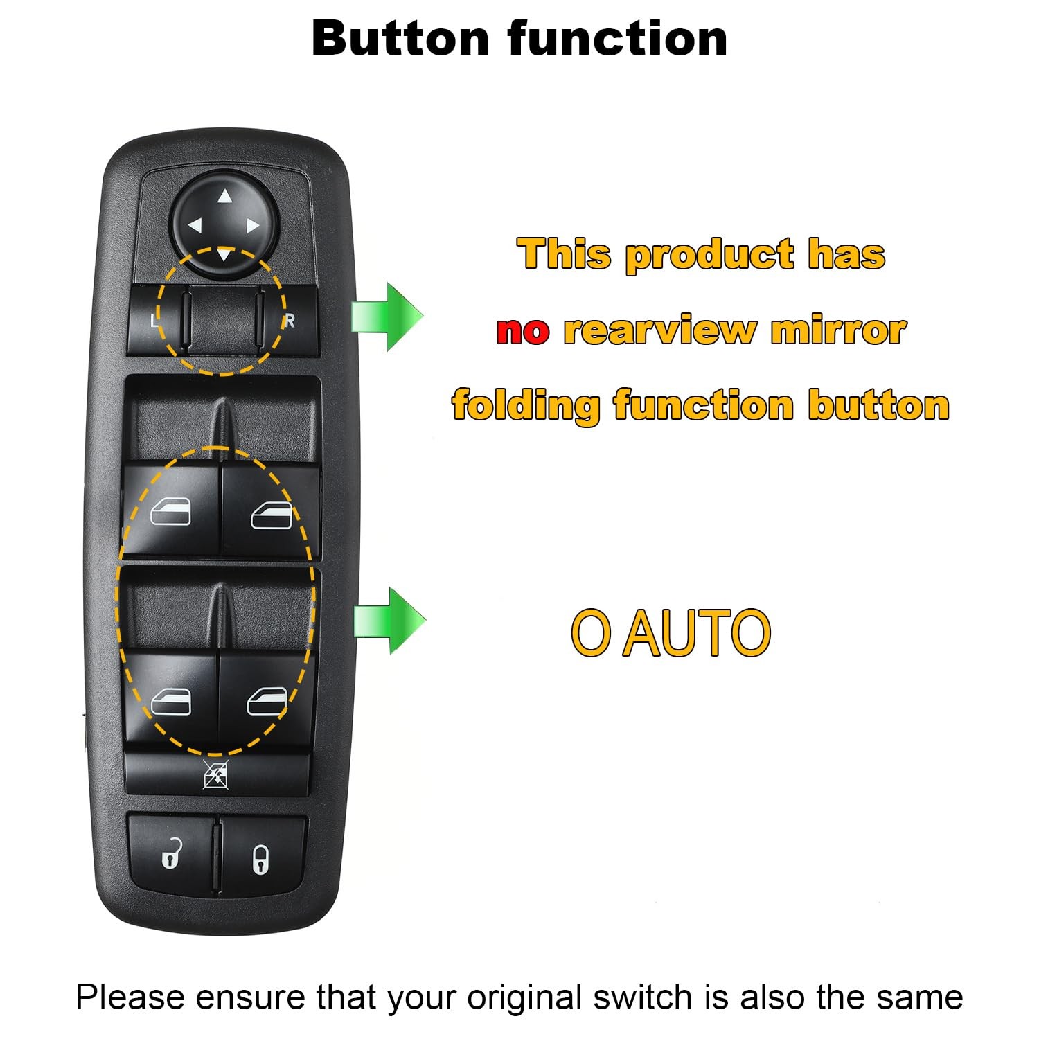 Front Left Driver Side Master Power Control Window Switch for Dodge Black