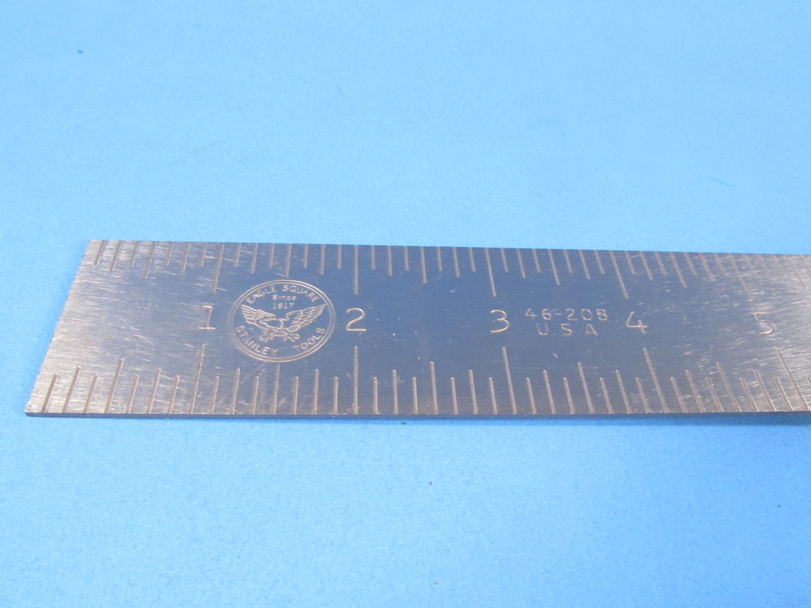 bright & showy 8″ Stanley No 46-208 try square w/ Eagle Square since 1817 logo