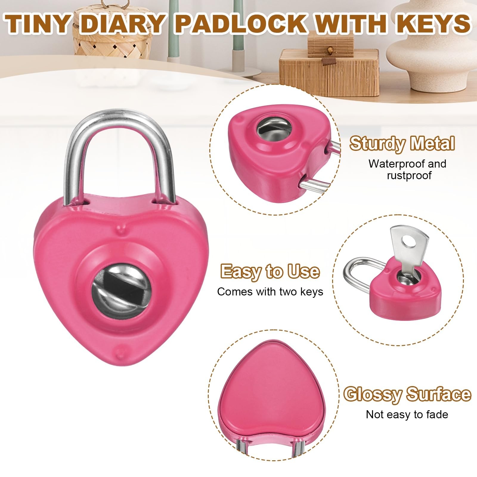 6Pcs Mini Diary Padlock, Small Metal Heart Shaped Lock Mini Keyed Padlocks wi…