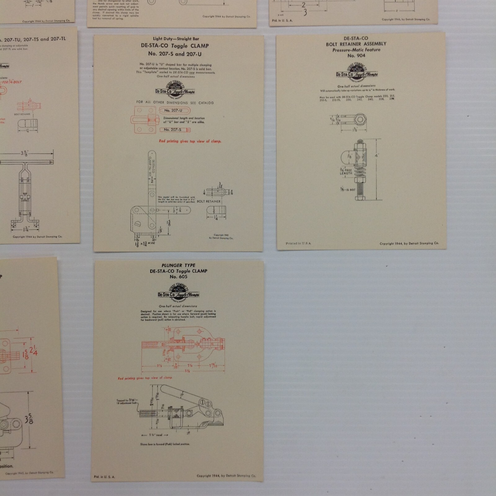 Vintage 1940’s Detroit Stamping Co De-Sta-Co Toggle Clamp Tracing Templates Kit