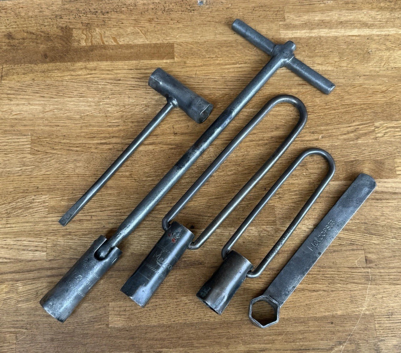 5 Vintage Melco Spark Plug Spanners Mechanic Classic Car Motorcycle Old Tool