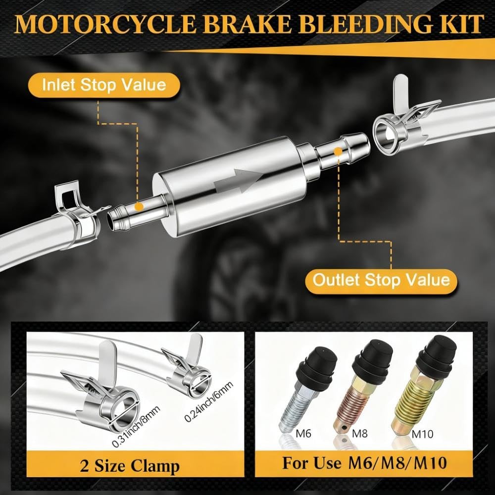 2PCS Brake Bleeder Hose One Way Check Valve Tube Bleeding Tool Kit Nozzle Cap