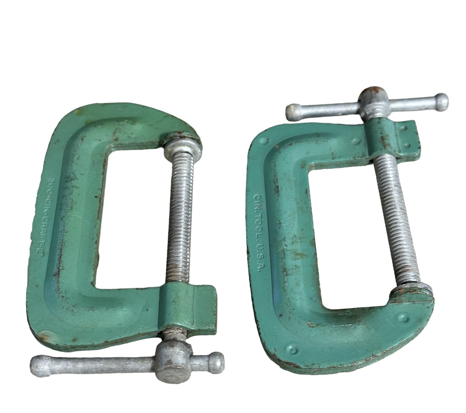 2 Vintage Cincinnati CIN TOOL CO No. 300 Adjustable C Clamps Old USA 2”