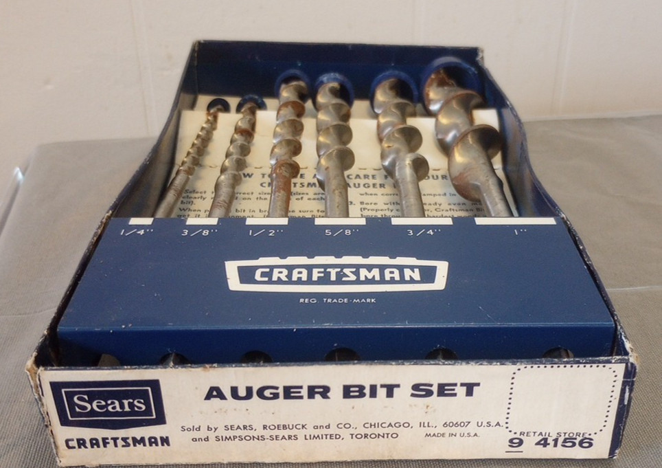 Vintage Sears Craftsman 6-Piece Auger Bit Set 1/4″-1″ 4156 USA in orig pkg