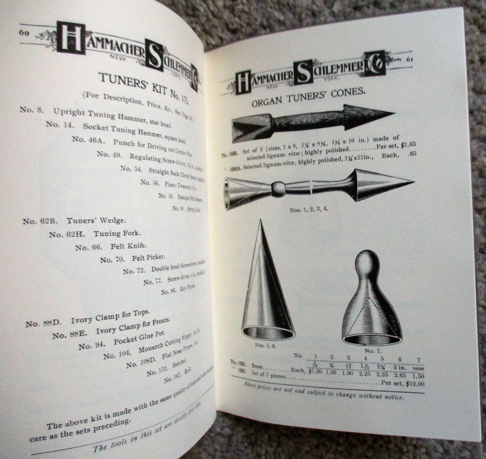 PIANO, ORGAN AND VIOLIN TOOLS Catalogue No.142 HAMMACHER, SCHLEMMER Reprint