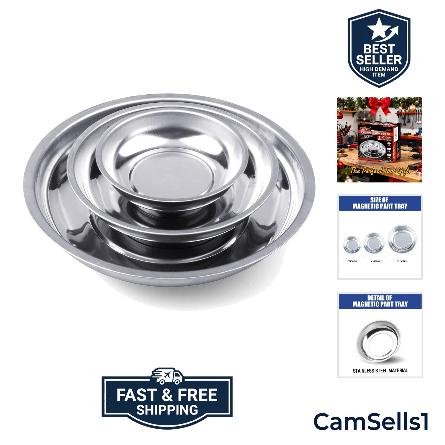 Magnetic Tray | 3-Piece | Round Magnetic Parts Tray | 3 Inch 4 Inch 6 Inch Ma…