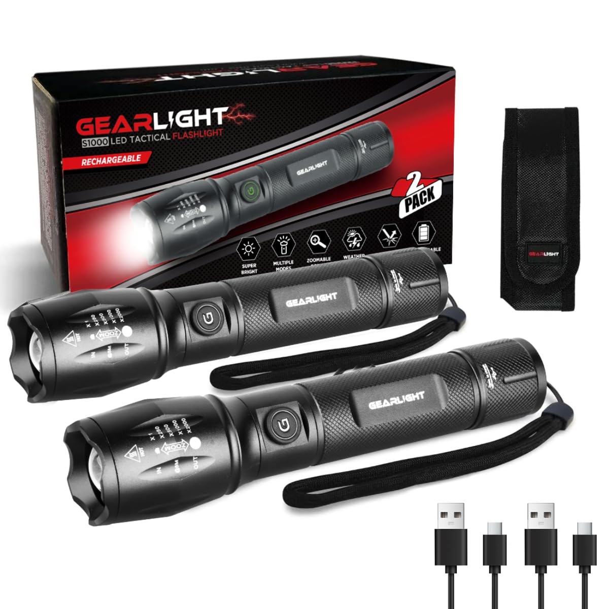 GearLight S1000 LED Tactical 2 Pack, (Rechargeable), 2 (Rechargeable)