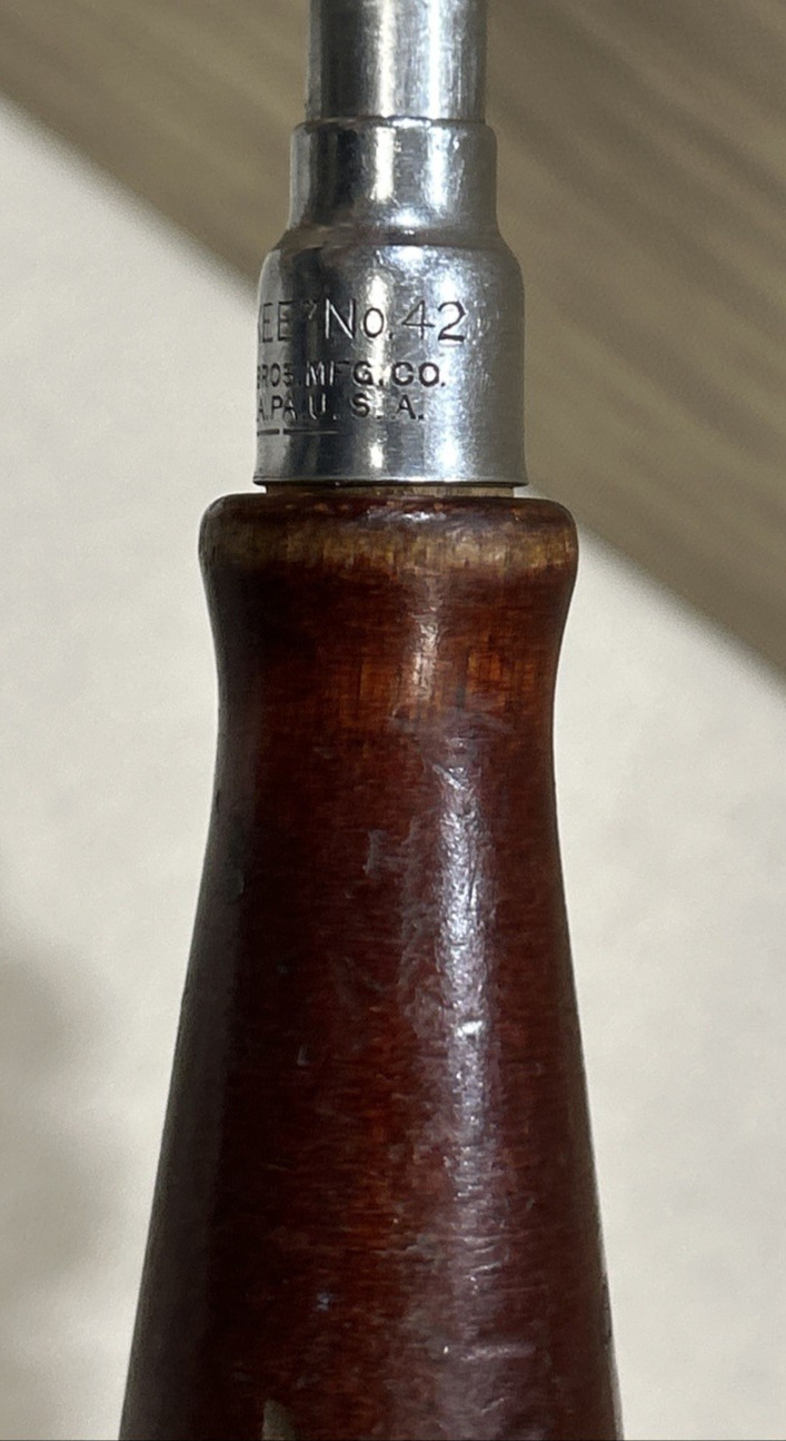 Vintage Wood Handle Yankee No 42 North Bros Mfg Push Drill & Drill Points-Works