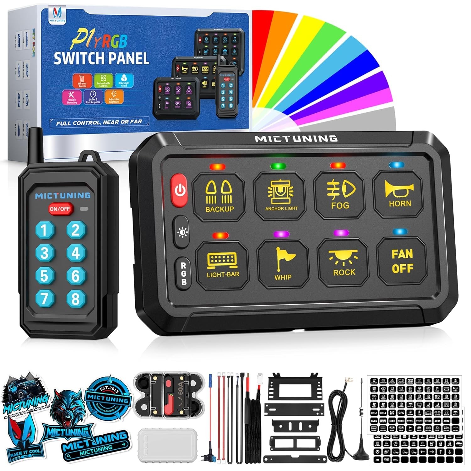 P1Y RGB 8 Gang Dual-Control Switch Panel with RF Remote, 230FT Wireless Range, M