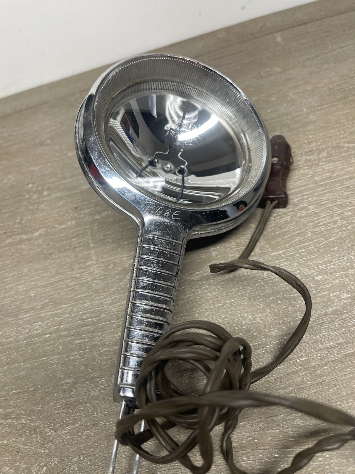 Vintage Hand Held Spot Light Chrome Silver Tone Auto Lamp Tested Works Perfect