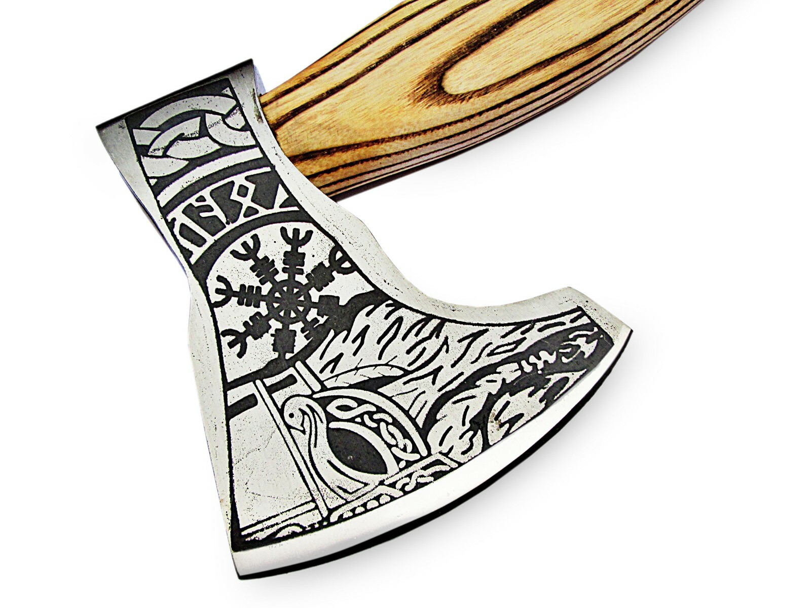 Helm of Awe Medieval Viking Axe W/Etched Carbon J2 Steel Head Custom Hand Forged