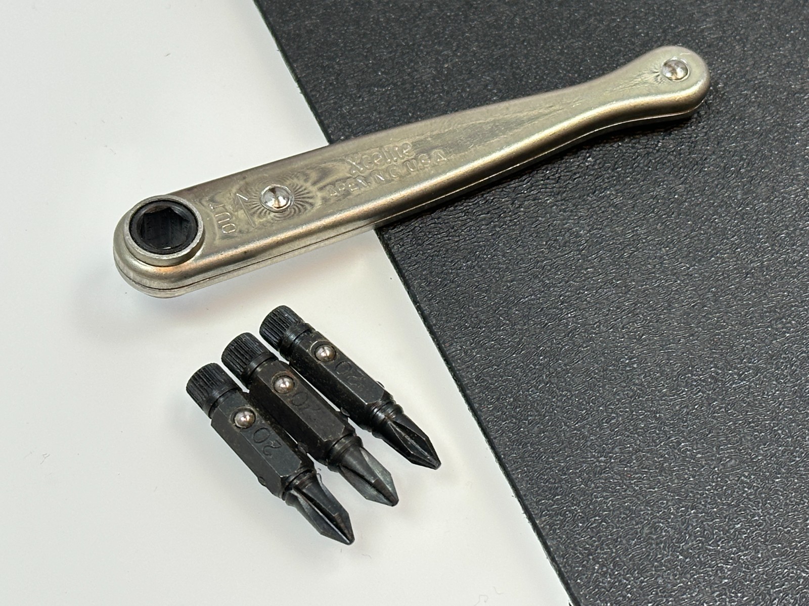 XCELITE Tools USA (NOS) 1/4 Inch Hex Bit Ratchet No. XL-27 w/ 3 Phillips Bits