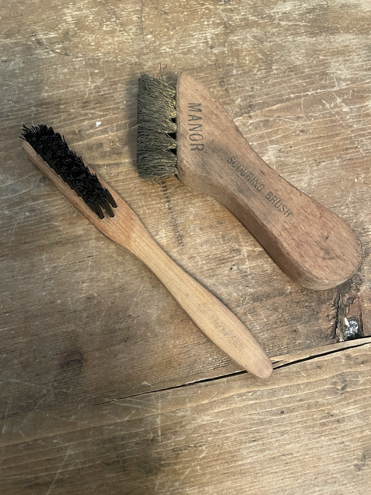 2 Vintage Wood Handle Brushes For Clean out And Restoration