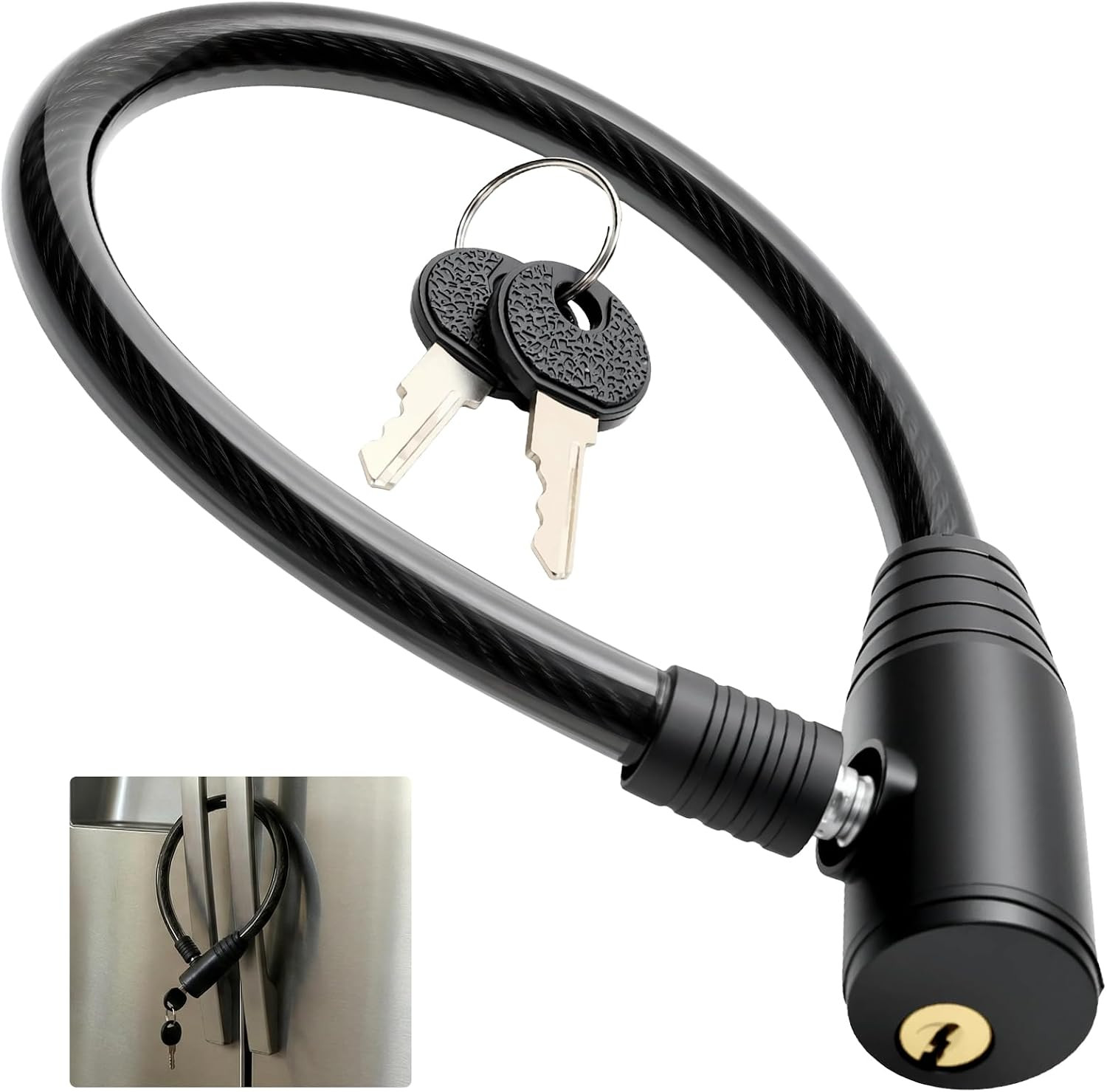 15.7” Locks for Cabinets with Key, 0.31-Inch Thick Braided Steel Cable Refriger
