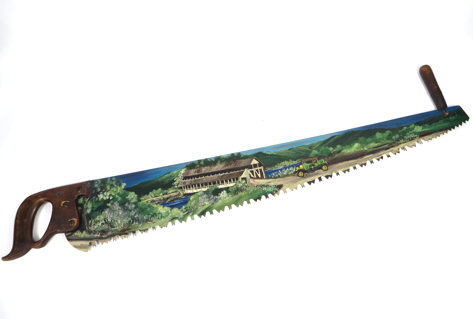 Antique 1800’s Henry Disston & Son 2-Man 4-ft Logging Saw Painted Folkart
