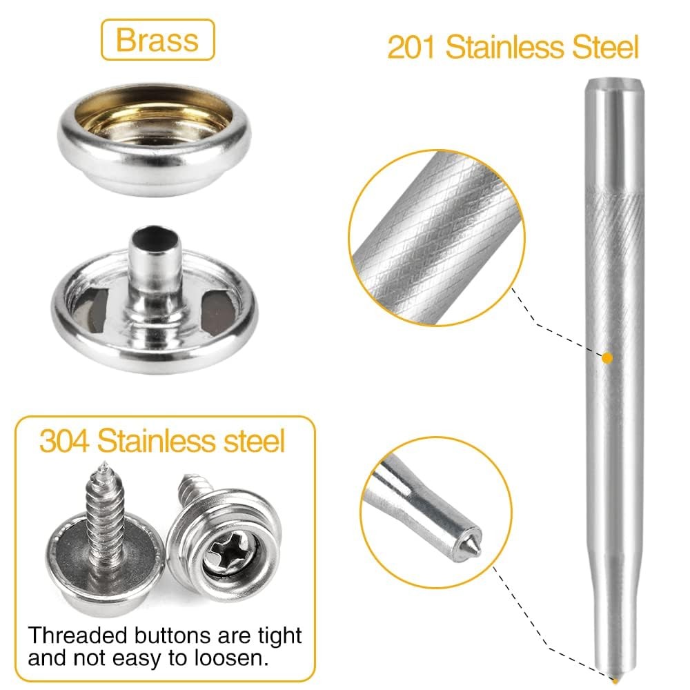 CENOZ 150 PCS Canvas Snap Kit Tool, Metal Screws Snaps One Size, Silver