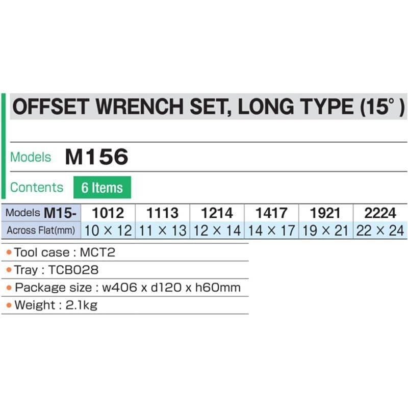 Tone M156 Silver 15° Long Open End Wrench Set (6 Pieces)