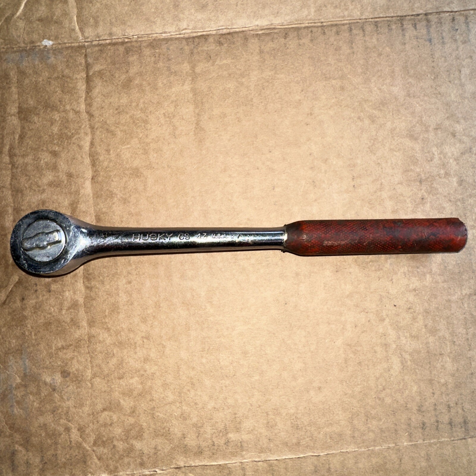 Vintage Husky CS-43 1/2″ Drive 10″ Long Knurled Handle Ratchet Made in USA