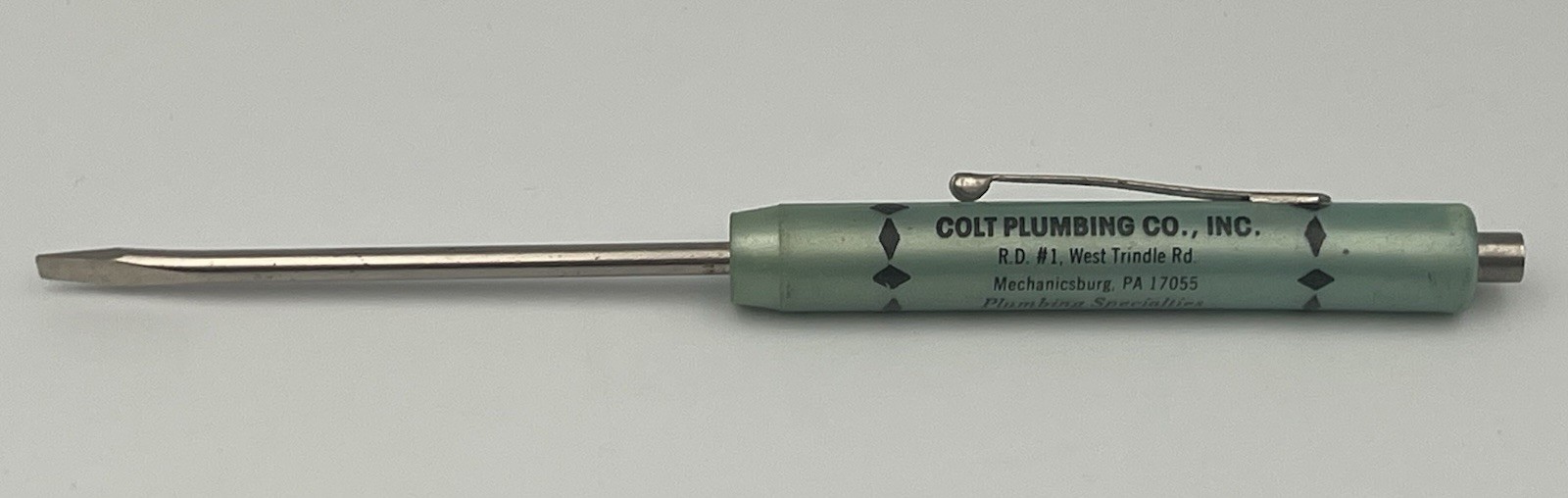 Vintage Colt Plumbing Co. Advertising Mini Pocket Screwdriver & Magnetic Tip