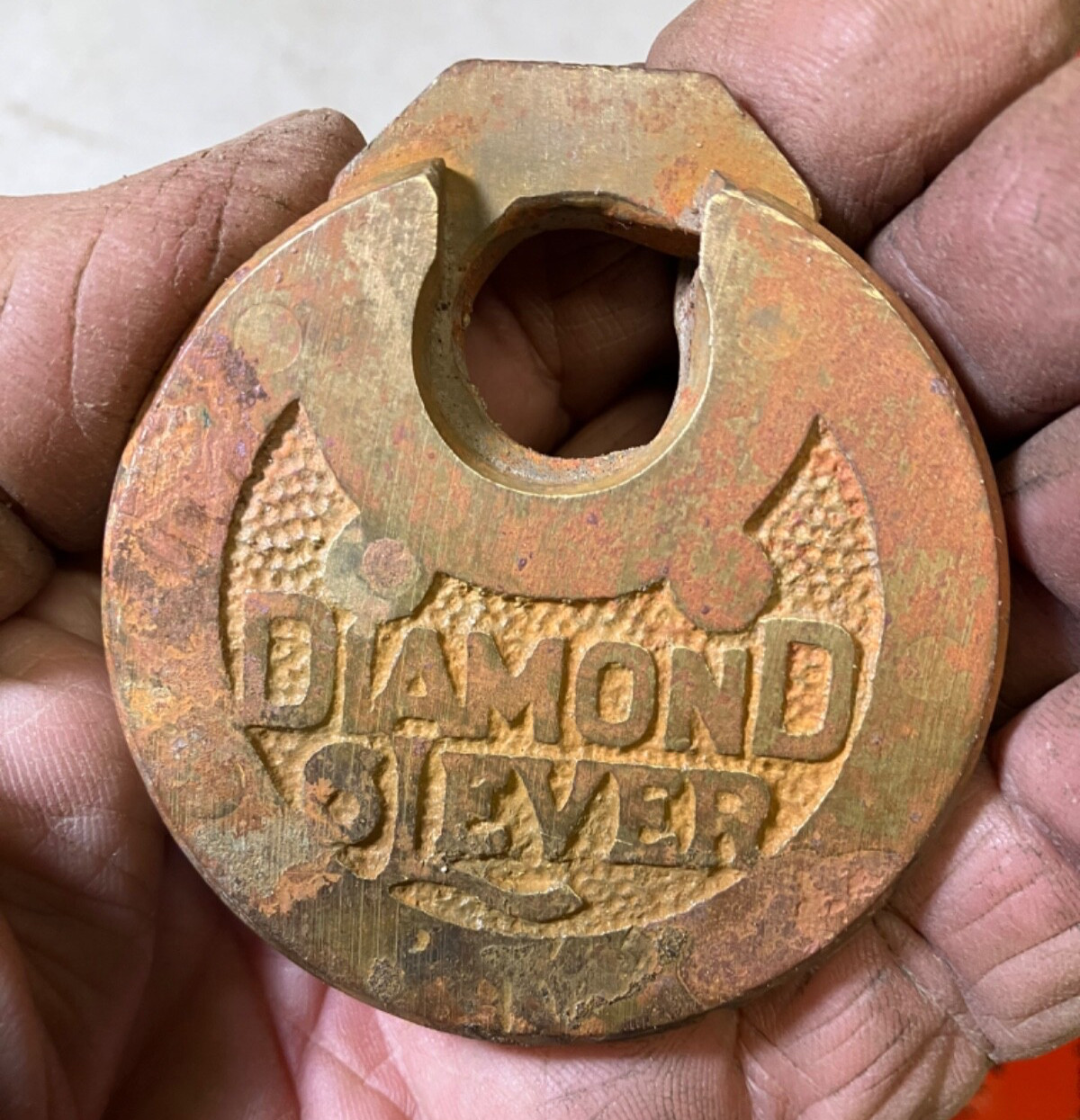 Neat Antique brass Diamond 6-Lever Padlock-New Mexico metal detecting find