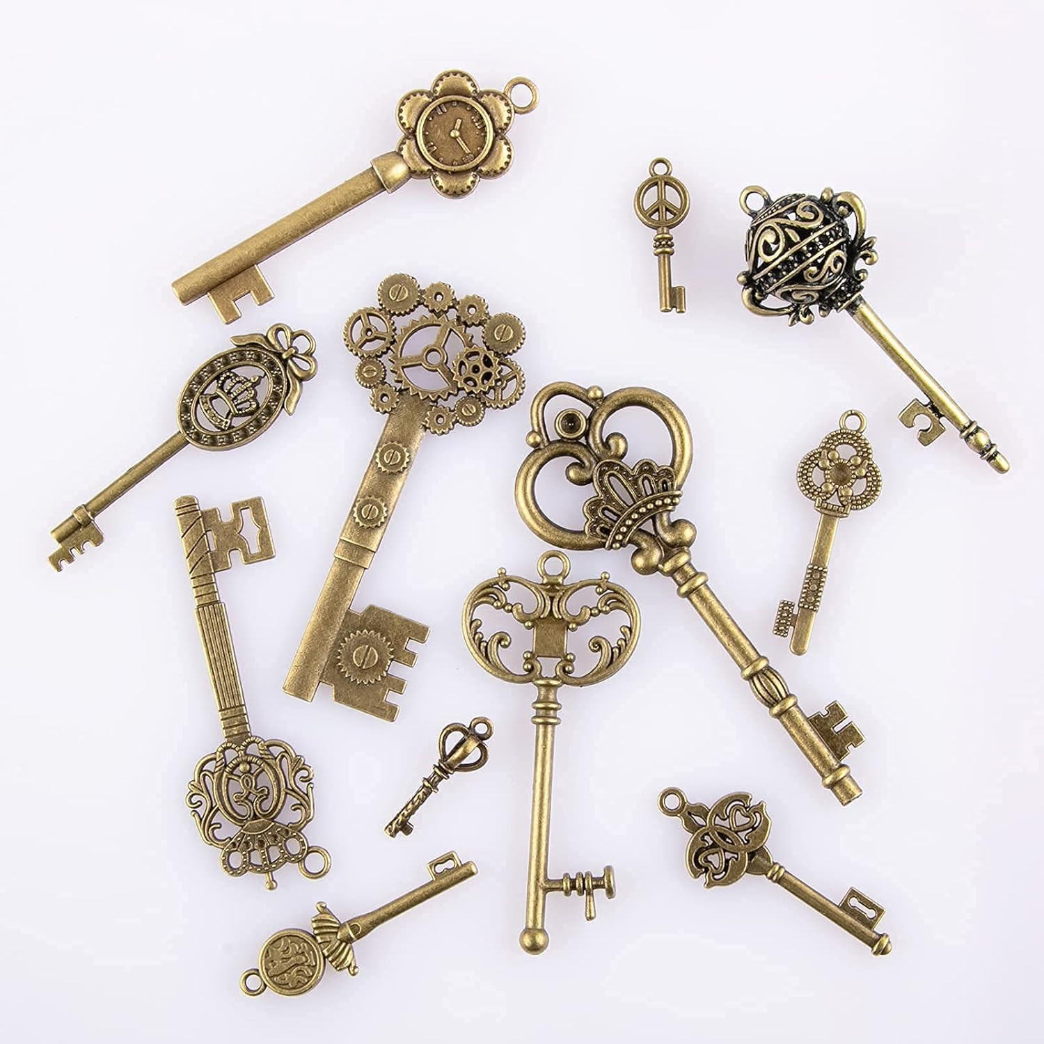 Vintage Skeleton Keys Set, Filigree Steampunk Keys, Antique Bronze Keys Charms P
