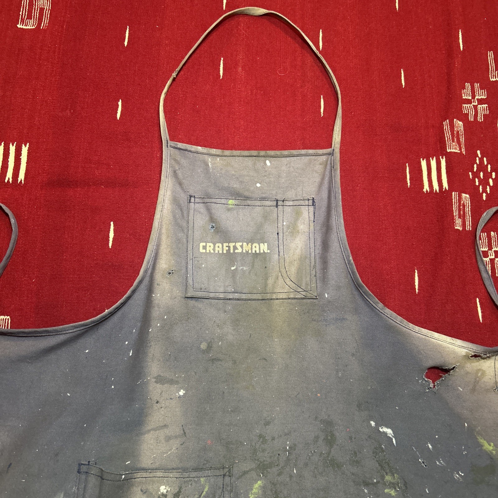 VTG Distressed CRAFTSMAN full Length Work Artist Painter Apron Paint Smock