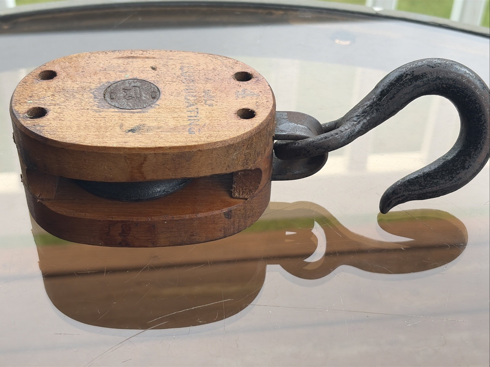 Western Block Co Anvil Brand Wood Pulley #4 Self Lubricating Antique Barn