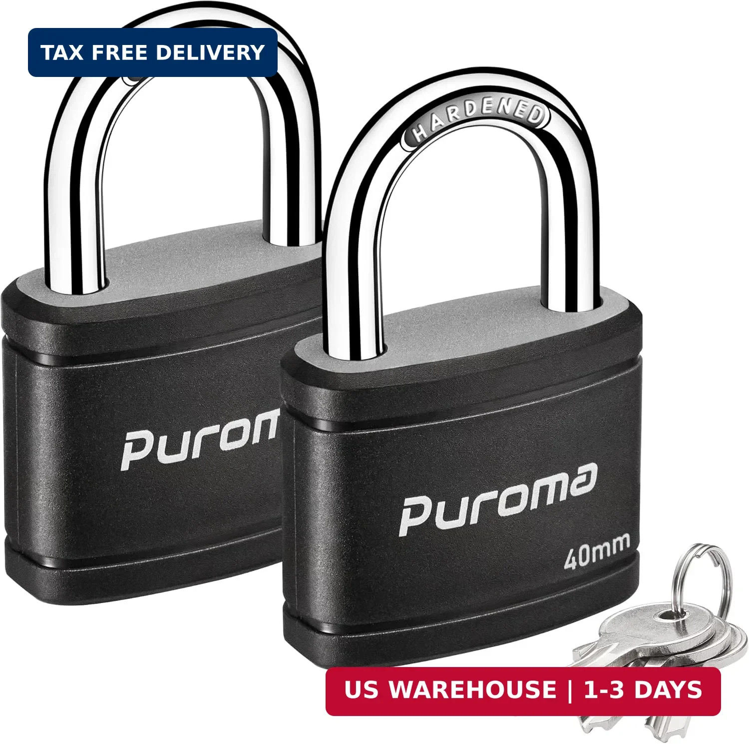 Puroma 2 Pack Keyed Padlock with 3 Keys Alike, 7/8 Inch Locker Lock 40mm Heavy-D