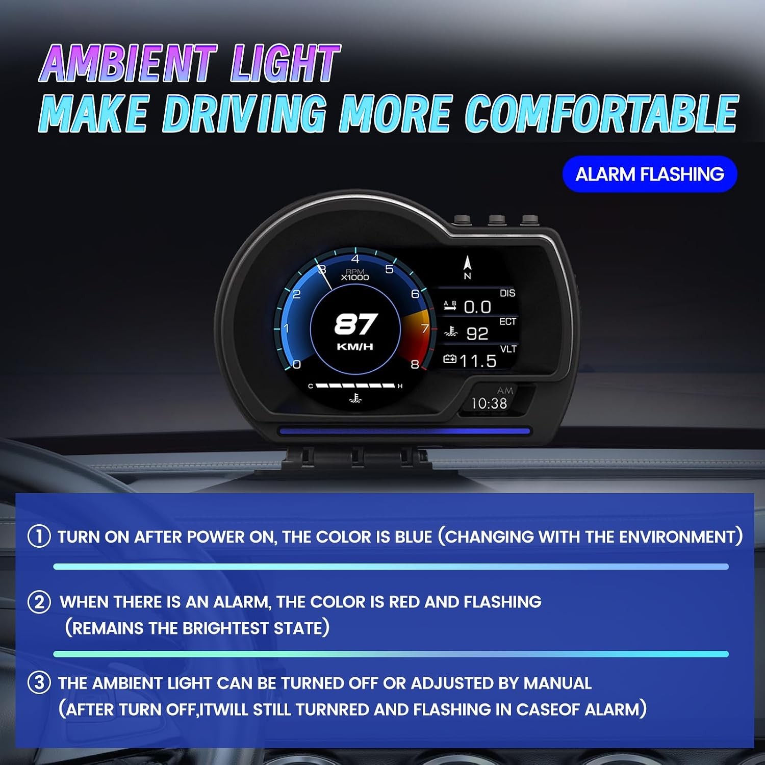 OBD2 GPS Dual System Car HUD Display – Digital Speedometer with Water Temp Volta