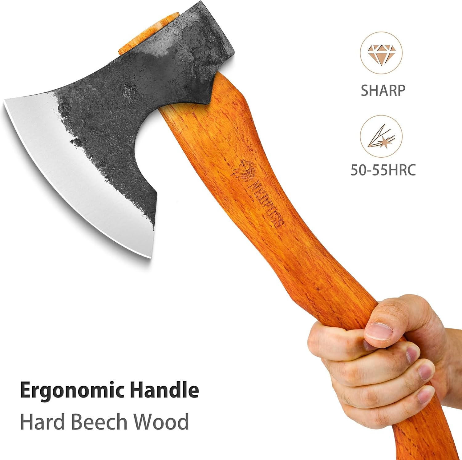 Camping Hatchet Axe, 15.35″ Wooden Handle Bushcraft Axe with Sheath, …