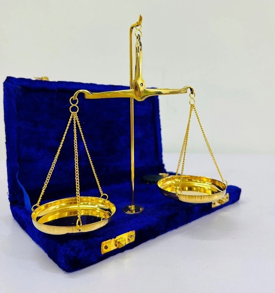 Brass Tarazu Balance Scale with 7 Weights | Justice Law Apothecary Decor