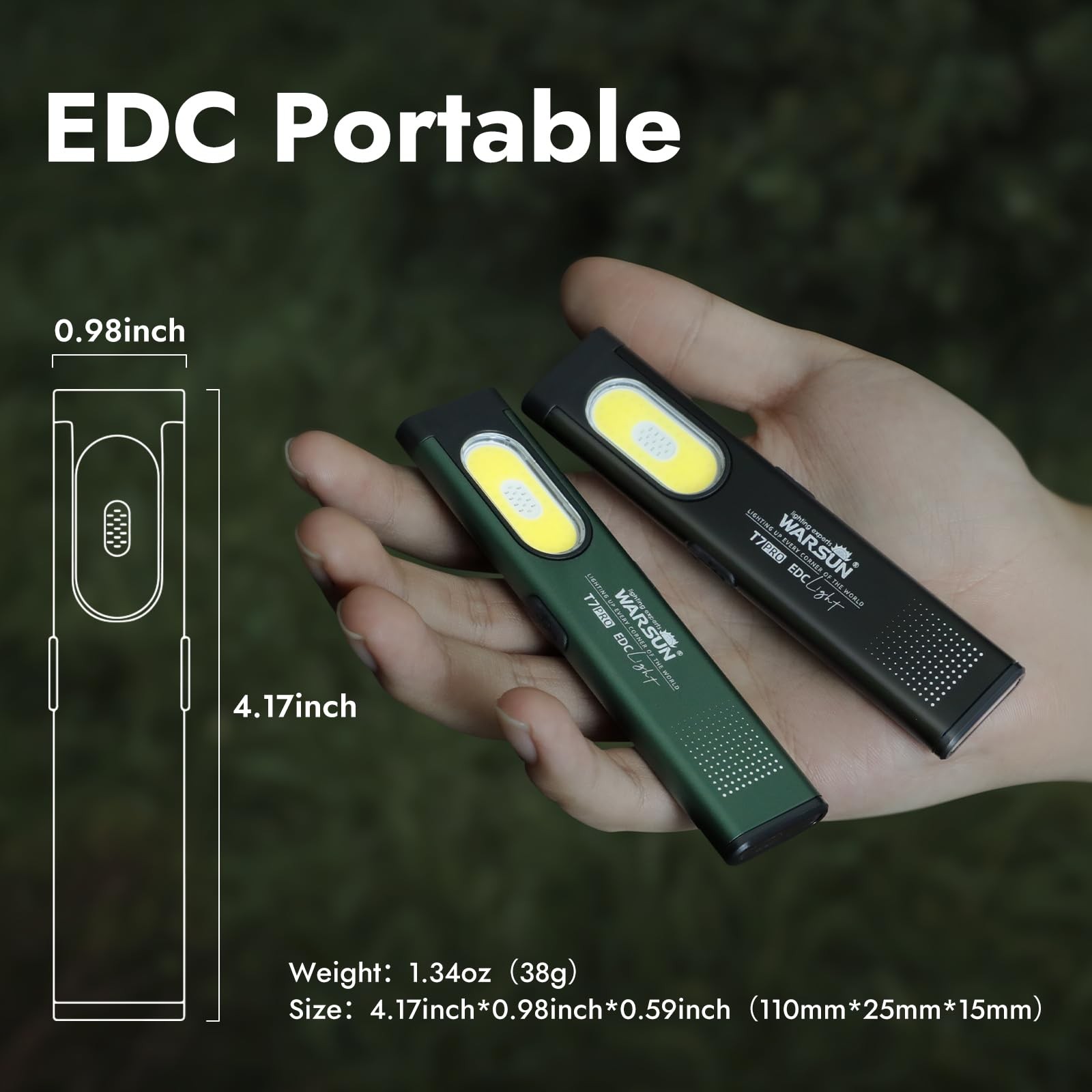WARSUN T7 Flat Rechargeable Flashlight, Slim Pocket LED EDC Light Black-1Pcs